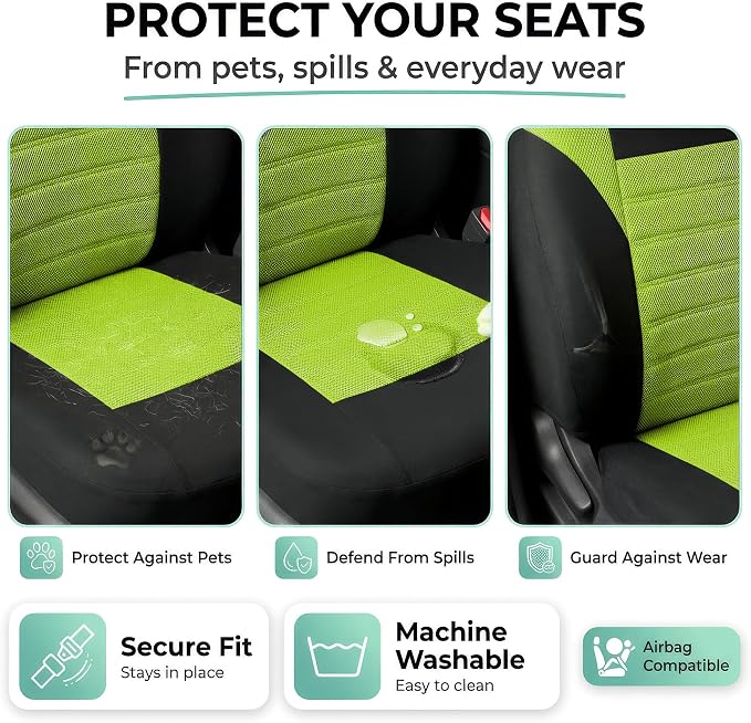 FH Group Automotive Car Seat Covers Front Set Premium 3D Air Mesh Front Seat Covers, Airbag Compatible Universal Fit Interior Accessories for Cars Trucks and SUVs - Green