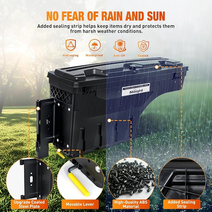 Nilight Truck Bed Tool Box Left Drivers Side Truck Tool Box Fit for Ford F-250/350 Super Duty 2017-2021 ABS Swing Case Truck Bed Storage Box with Lockable Lid Waterproof Wheel Well Toolbox Black