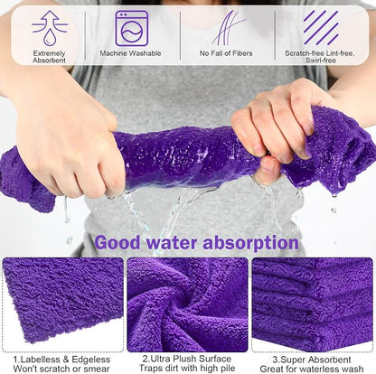 Tallew 15 Pcs 15 Pcs Car Microfiber Towels Buffing Drying Wash Cleaning Cloths Plush Large Towels Thick Care Polishing Detailing Waxing Scratch Proof Towel, 15.75 x 15.75 Inch (Purple)