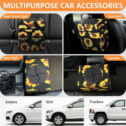 Vankor Car Trash Can for Car Cute,Bag Bin Hanging Waterproof Automotive Garbage Cans Leak Proof Vehicle Trash Can Sunflower