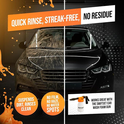 SwiftJet Orange Foam Car Wash Soap – pH Balanced Super Soapy Shampoo & Surface Cleaner – Thick Foaming Suds for Cars, Trucks, SUVs & Boats – Streak-Free Shine, Safe on Wax & Sealant (16 FL OZ)
