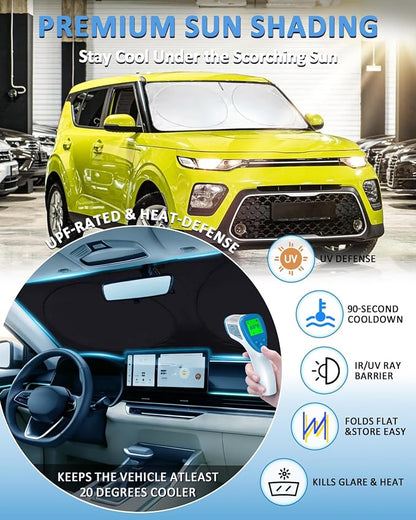 Sun Shade for Soul Windshield Sunshade Custom Fit 2014-2019 Kia Soul Base Accessories Front Window Cover Retractable Sun Visor Protector Keep Interior Cool UV Blocker