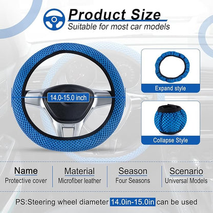 Alpmosn Elastic Stretch Steering Wheel Cover, Universal Interior Accessories Steering Wheel Cover for Women & Men, Breathable Microfiber Ice Silk, Anti-Slip, Odorless, Easy Carry(Blue)
