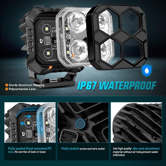 Nilight LED Pod Light 2 PCS 2.8 Inch 20W Square 4 LED Hyper Spot Beam Driving Offroad Lights w/18AWG Rocker Switch Wiring Harness Kit for Truck Motorbike Boat ATV UTV