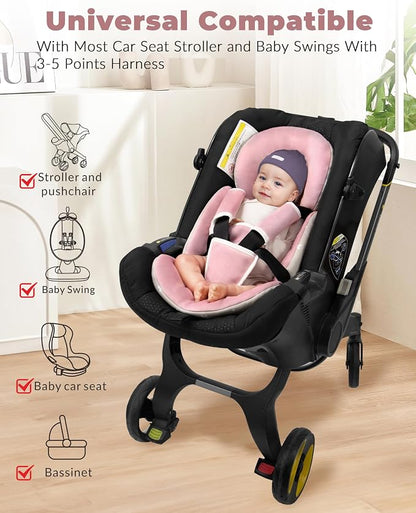 Tinlyfinly Infant Car Seat Insert with Extra Cushion for Preemie to Toddler, Reversible Newborn Carseat Insert for Baby Head Body Support, Fits for Stroller, Baby Swing, Bouncer (Pink)
