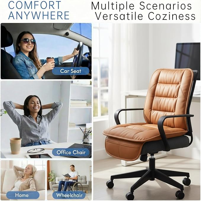 CORRIDOR Genuine Leather Seat Cushion for Car - Handmade - Relieve Hip, Pressure and Sciatica Pain - Ideal for Lower Back Pain - for Office Chair and Car Seat (Red Flag Brown, Cushion + Backrest)