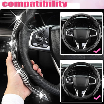 West Llama Diamond Bling Car Steering Wheel Cover with Crystal Rhinestones,3PCS Segmented Steering Wheel Protector,Universal for 99% Cars for Women(Black with White Diamond)