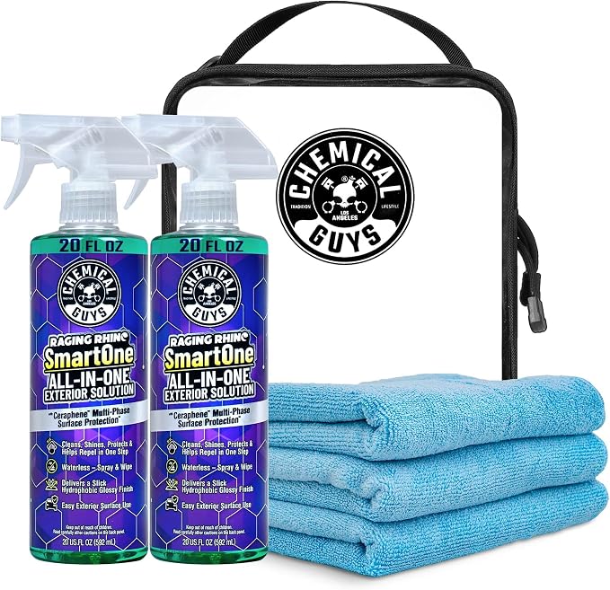 Chemical Guys Raging Rhino SmartOne 2 Pack With Storage Bag All In One Exterior Spray Microfiber Towels Giftable Waterless Wash And Quick Detail Set