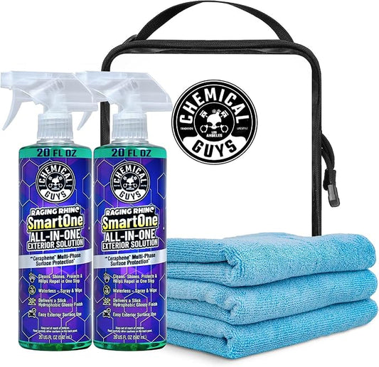 Chemical Guys Raging Rhino SmartOne 2 Pack With Storage Bag All In One Exterior Spray Microfiber Towels Giftable Waterless Wash And Quick Detail Set