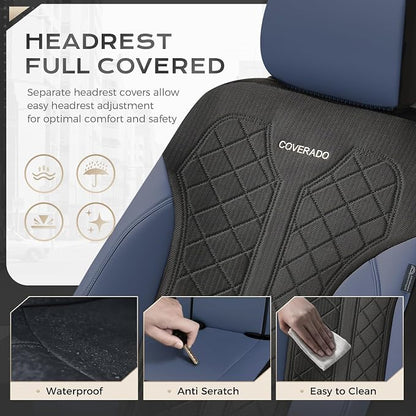 Coverado Car Seat Covers Full Set, Leather Seat Covers, Waterproof Automotive Protectors 5-Seat, Luxury Universal Fit Seat Covers for SUV, Truck, Sedan and Most Vehicles All-Weather