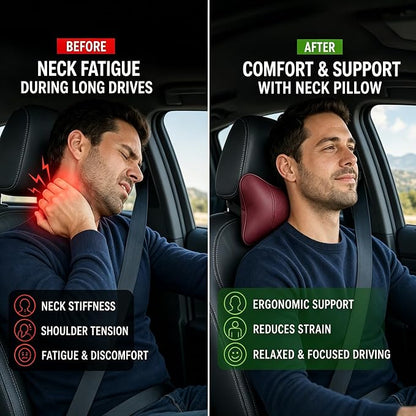 Car Pillow for Car Neck Pillow for Driving Seat Leather Neck Support Soft Cushion Support Head-Rests for Vehicle Sleeping with Elastic Adjustment Strap 2PCS (Neck, Light Tan)