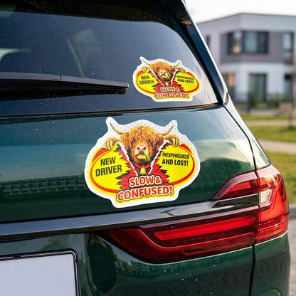 3 Pcs Reflective Student Driver Magnet and Stickers Set - Funny Animal New Driver Safety Signs for Car, Waterproof & Weatherproof High Visibility Vehicle Bumper Decals, Magnet + Stickers (Highland)