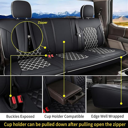 Huidasource Rear Bench Seat Covers Fit for Ford F150, Automotive Car Seat Cushion Cover Fit for 2015-2025 F150 SuperCrew&2017-2025 F250 F350 F450 Super Duty Crew Cab Pickup(Back Row/Black&White)