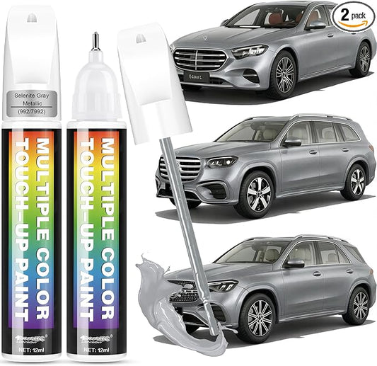 [2-PACK] Compatible with Mercedes-Benz Touch Up Paint[Selenite Gray Metallic(992/7992)]-Exact OEM Match Equivalent,Fast Drying Mula,Eco Friendly Scratch Repair Kit Deep Scratches