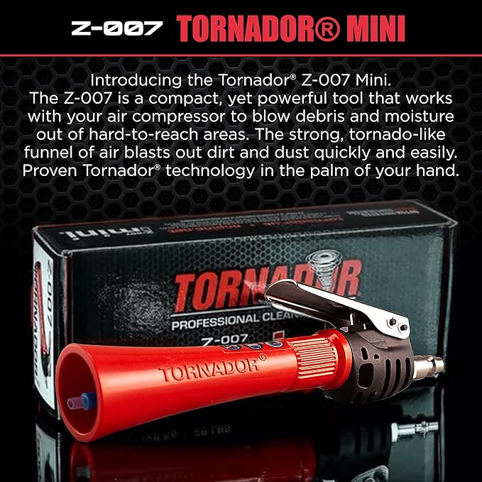 Tornador Z-007 Mini | Compact High-Pressure Car Cleaning Tool | Ergonomic Design Speeds Up Interior Detailing | Works with Air Compressor | Powerful & Portable