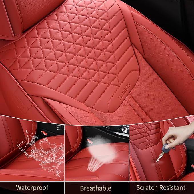 FLORICH Car Seat Covers for Front Seats, Universal Seat Cushion 2 Seats, Car Seat Protector Waterproof, Premium Leather Automotive Seat Covers for Most Cars, Sedans, SUVs, and Trucks-Red