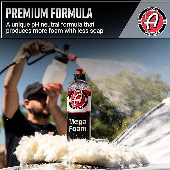 Adam's Polishes Mega Foam (16oz, 2 Pack) - Detailing pH Neutral Car Soap Washing, Concentated For Use In Car Wash Bucket, Foam Gun For Cleaning, Won't Strip Car Wax or Ceramic Coating