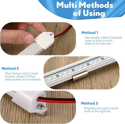 8 Pcs 12V Interior LED Light Bar for Car LED Light with Switch and Magnets Strip White 12V Lighting for Indoor Room Home Car Cargo Truck Trailer Van
