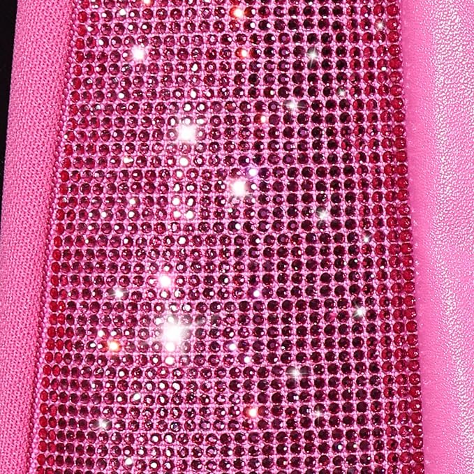 CAR PASS Hot Pink Bling Diamond Leather Car Seat Covers Full Sets, Waterproof Shining Glitter Sparkly Crystal Universal Armrest Fit for Automotive Truck SUV Cute Women Girl,Hot Pink Rhinestone