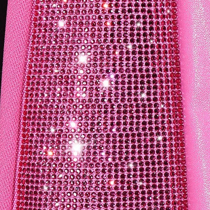 CAR PASS Hot Pink Bling Diamond Leather Car Seat Covers Full Sets, Waterproof Shining Glitter Sparkly Crystal Universal Armrest Fit for Automotive Truck SUV Cute Women Girl,Hot Pink Rhinestone