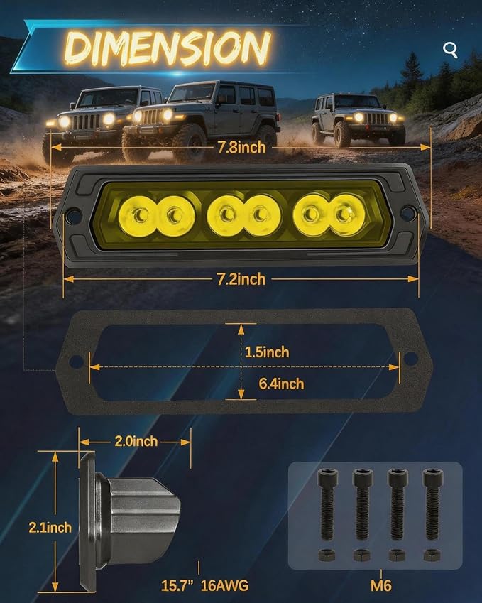 6 Inch Yellow Flush Mount LED Pods Flush Mount Bumper Light Reverse Lights | 2PCS 120W Spot Beam Flush Mount Fog Light with DT Wiring Harness Kit Rear Bumper Driving Backup Lights for 4x4 Offroad Truck
