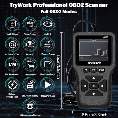 OBD2 Scanner Diagnostic Tool, Check Engine Code Reader with 35901 DTC Lookup, Mode 6 & 8, I/M Readiness for All OBDII Cars Since 1996 (Gray)