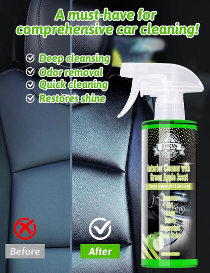 Kingvo Interior Car Cleaner, Car Seat Cleaner Cleaning Kit Carpet Shiny Stuff Deep Cleans Rubber Floor Mat Truck,Green Apple Scent