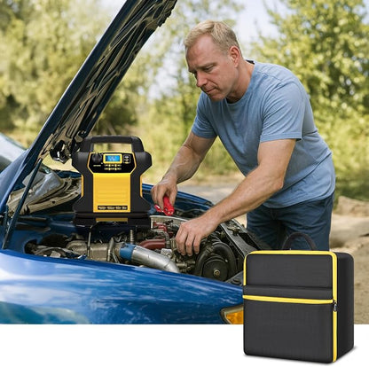 Car Jumper Starter Storage Bag Compatible with DEWALT DXAEJ14 Digital Portable Power Station Air Compressor, Carrying Case Holder Container (Black with Yellow Inner Case Only)