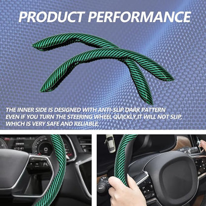 2pcs Universal Fit Carbon Fiber Steering Wheel Cover, Anti-Skid Steering Wheel Cover/Segmented Steering Wheel Protector/Car Interior Accessories (Bright Green)
