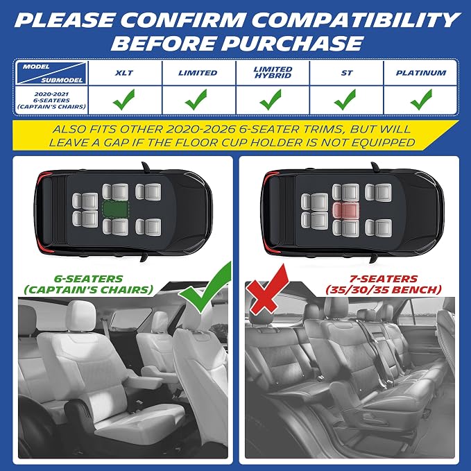 Michelin Vehicle Mats, All-Weather TPE Custom Fit Liner for 2020-2021 Ford Explorer 6-Seat XLT/Limited/ST/Platinum/Limited Hybrid, 2nd Row Captain Seats, Premier