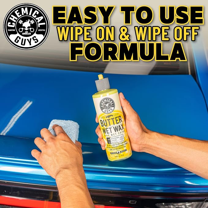 Chemical Guys Butter Wet Wax - Deep Wet Shine Car Wax for Cars, Trucks, SUVs, RVs, and More, Easy On/Off Liquid Formula, Banana Scent - 16 fl oz