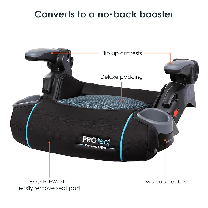 Baby Trend Protect 2-in-1 Folding Booster Car Seat, Aqua Tech – Fold-Flat Travel-Ready Design, Lightweight Build, Belt-Positioning Comfort