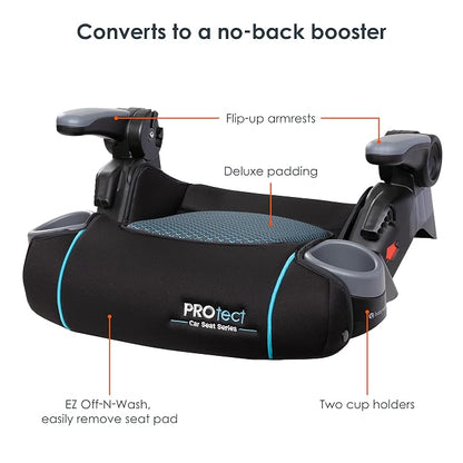 Baby Trend Protect 2-in-1 Folding Booster Car Seat, Aqua Tech – Fold-Flat Travel-Ready Design, Lightweight Build, Belt-Positioning Comfort