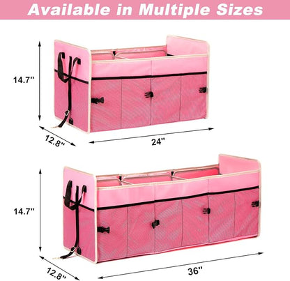 Car Trunk Organizer with Individual Cooler Bag - 3 Compartments Trunk Organizer for Car Collapsible Car Storage Organizer for SUV (Pink)