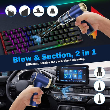 Handheld Car Vacuum Cleaner, 2-in-1 Portable Mini Car Vacuum Cleaner,21000Pa High Power & Air Duster, Handheld Vacuum Cordless with LED Light and Multi-Nozzles for Car,Home,Office,Pet