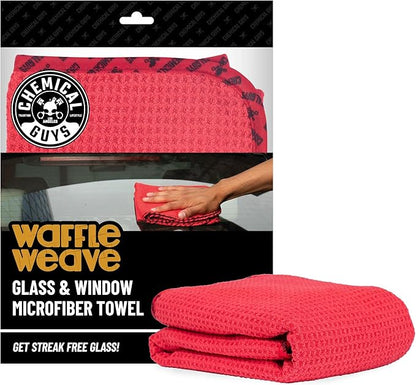 Chemical Guys Waffle Weave Glass & Window Microfiber Towel - Red 24 x16 Inch Scratch-Free Detailing Cloth for Cars, Trucks, SUVs & Home, Streak-Free Cleaning for Glass, Mirrors & Windows