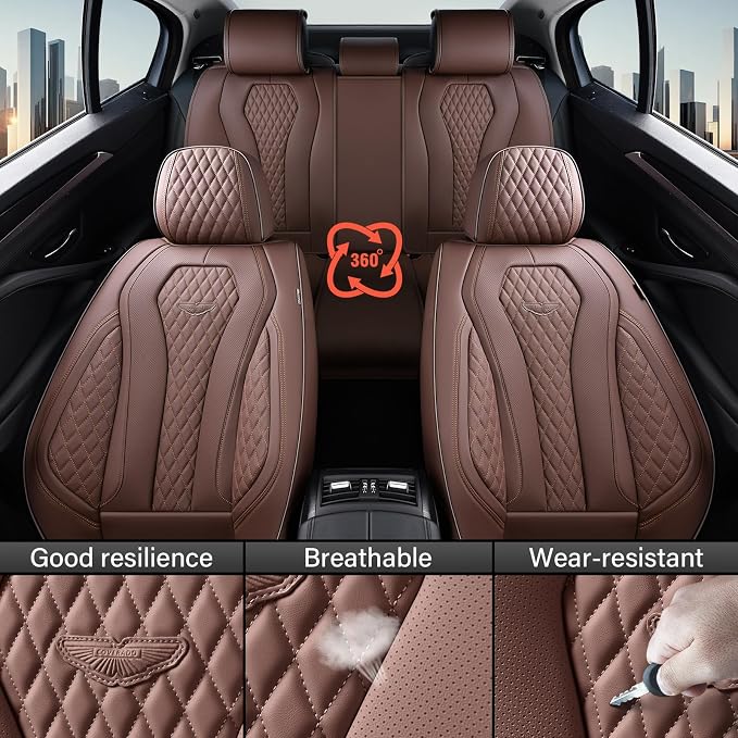 Coverado Seat Covers Front Seats, Coffee Car Seat Covers 2 Pack, Driver Seat Cover, Luxury Automotive Seat Covers, Car Seat Cushion, Front Car Seat Covers Leather Seat Protector Fit for Most Cars