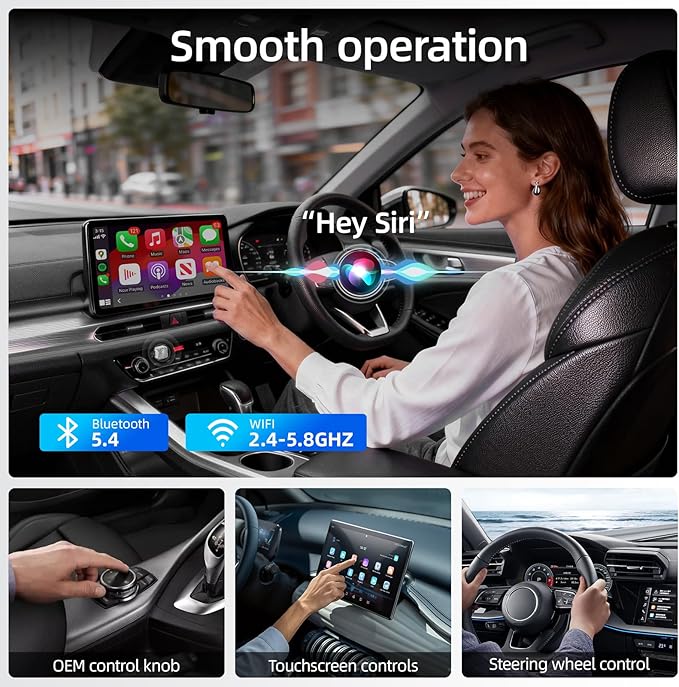 Wireless Apple CarPlay Adapter, 5.8G Quad-Core Chip No Latency, Aerospace Silicone Cooling, Zn-Alloy & Diamond Panel, Plug & Play Wired to Wireless CarPlay Adapter