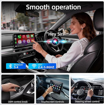 Wireless Apple CarPlay Adapter, 5.8G Quad-Core Chip No Latency, Aerospace Silicone Cooling, Zn-Alloy & Diamond Panel, Plug & Play Wired to Wireless CarPlay Adapter