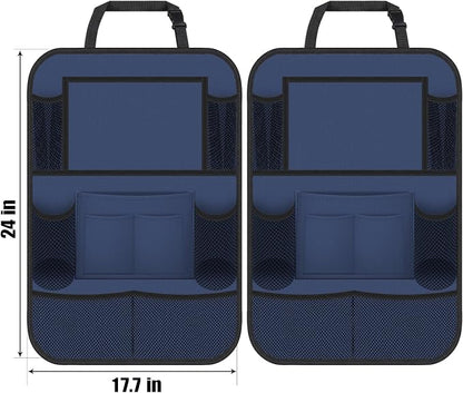 ULEEKA Car Backseat Organizer with 11" Table Holder, 10 Storage Pockets Seat Back Protectors Kick Mats for Kids Toddlers, Travel Accessories, 2 Pack, Blue