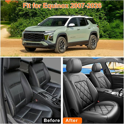 Equinox Car Seat Covers Fit for Chevrolet/Chevy Equinox 2011-2026, Full Coverage Leather Waterproof Breathable Seat Covers, Automotive Seat Protectors, Airbag Compatible, (5 Seats, Black)