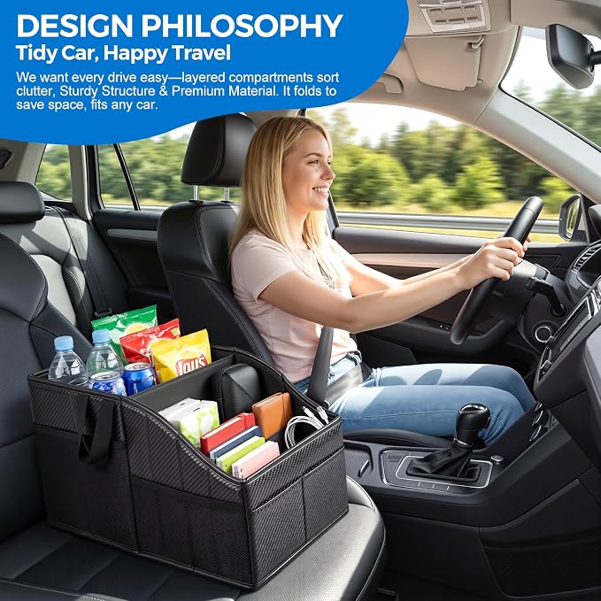 WHHMK Car Caddy, Easy to Clean Middle Seat Car Organizer for Kids, Support Up to 33 LB of Weight Car Front Seat Organizer, Captain Chairs Organizers for SUV Camper Van Tissues Toys Holder
