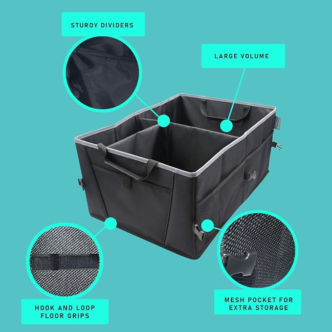FH Group E-Z Travel™ Collapsible Multi-Compartment Car Trunk Organizer, Cargo Storage Organizer for Cars, SUVs, and Trucks Gray