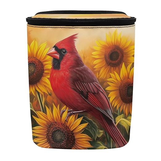 Talayituse Cardinal Sunflower Print Car Trash Can Portable Auto Garbage Bin Multifunctional Vehicle Interior Accessories with Adjustable Straps Universal Fit Truck SUV Sedan