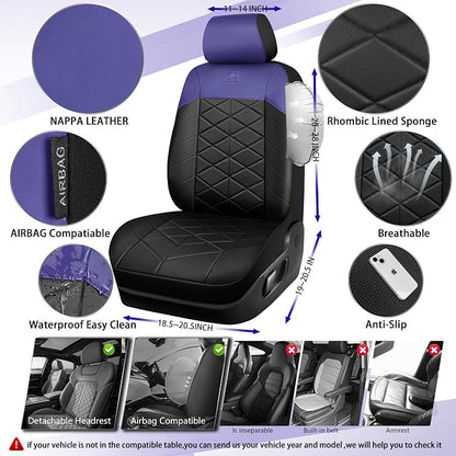 CAR PASS Memory Foam Leather Front Seat Covers, Waterproof Nappa Leather Seat Covers Front Seats Universal Fit for Cars,SUV,Truck Seat Covers Thick 3D Foam Comfortable, Airbag Compatible Black Blue
