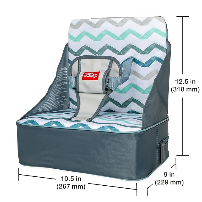 Nuby Easy Go Booster Seat - Travel Booster Seat for Babies and Toddlers - Holds Up to 35 Pounds - 9+ Months - Gray Chevron