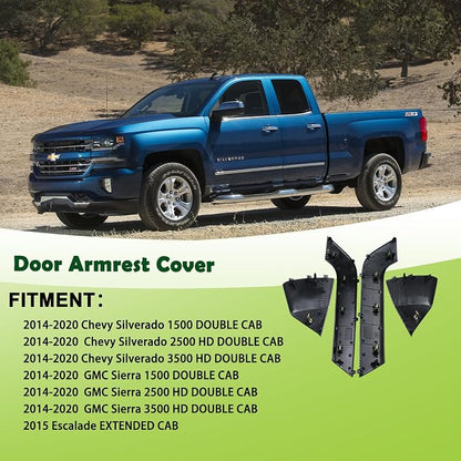 4PCS Door Armrest Cover Trim Kit Front&Rear Left Right Side Door Panel Arm Rest Bezel Set Carbon Fiber Compatible with 2014-2020 Chevy Silverado GMC Sierra Double Cab