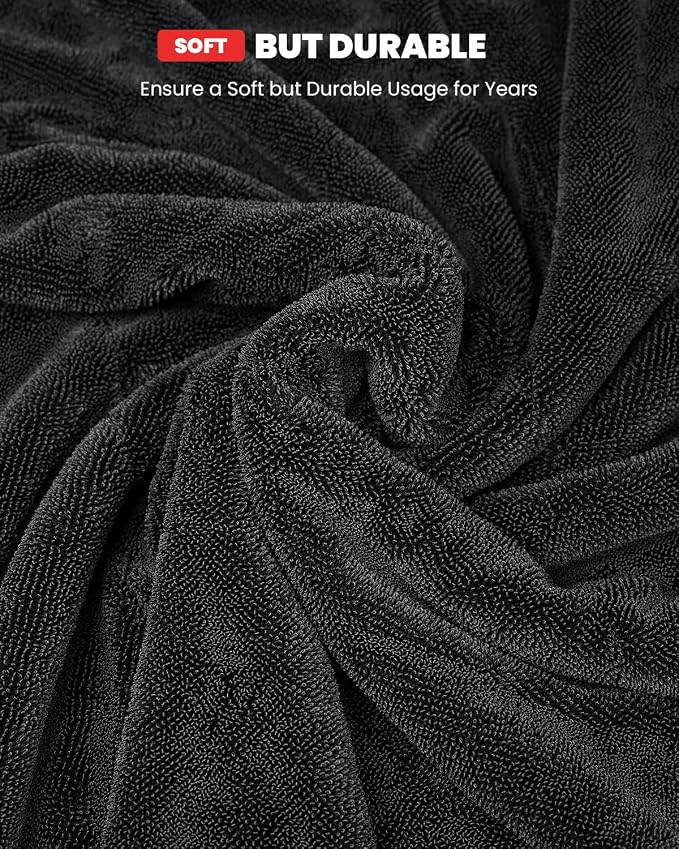 LASFIT Drying Towel, [2025 Upgraded] Large Super Absorbent Car Drying Towel for Car Detailing Streak Free, XL 1300 GSM Premium Ultra Soft Microfiber, Twisted-Loop Microfiber Towels for Cars
