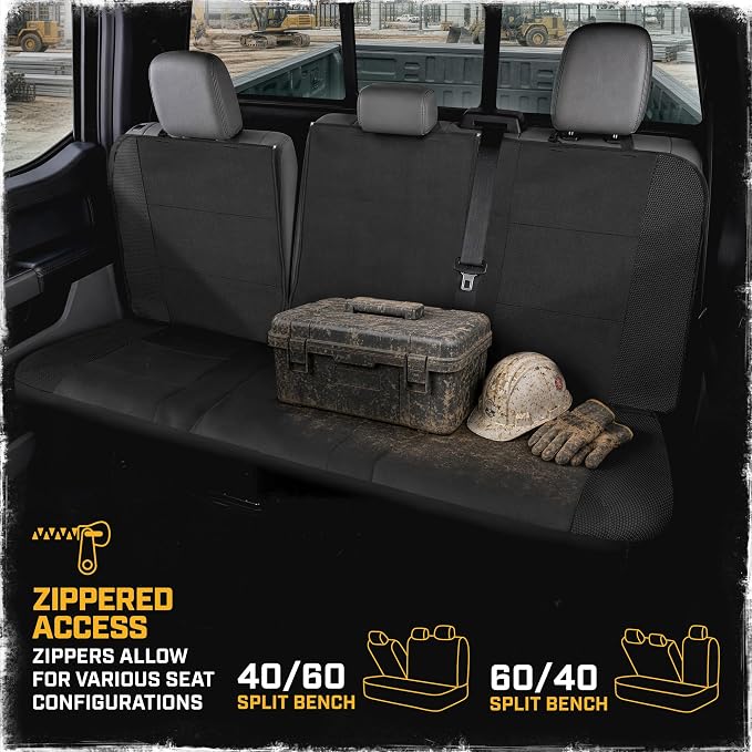 CAT MeshFlex Seat Covers Full Set for Full-Size Pickup Trucks Only - Black | Front Bucket Seat Covers & 60/40 Split Rear Bench Protector – Interior Accessories For F-150, Silverado, Ram, Sierra & Tundra