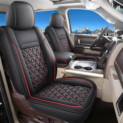 Coverado Seat Covers for Dodge Ram, Waterproof Front Car Seat Covers for Truck Compatible with 2002-2026 Dodge Ram 1500 2500 3500 Crew Double Mega Quad Cab(Black&Red line)
